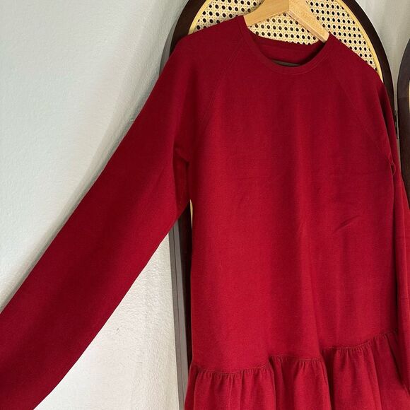 Max Mara Red Knitted Drop Waist Long Sleeves Dress Sz L Basic Luxury - Picture 4 of 9